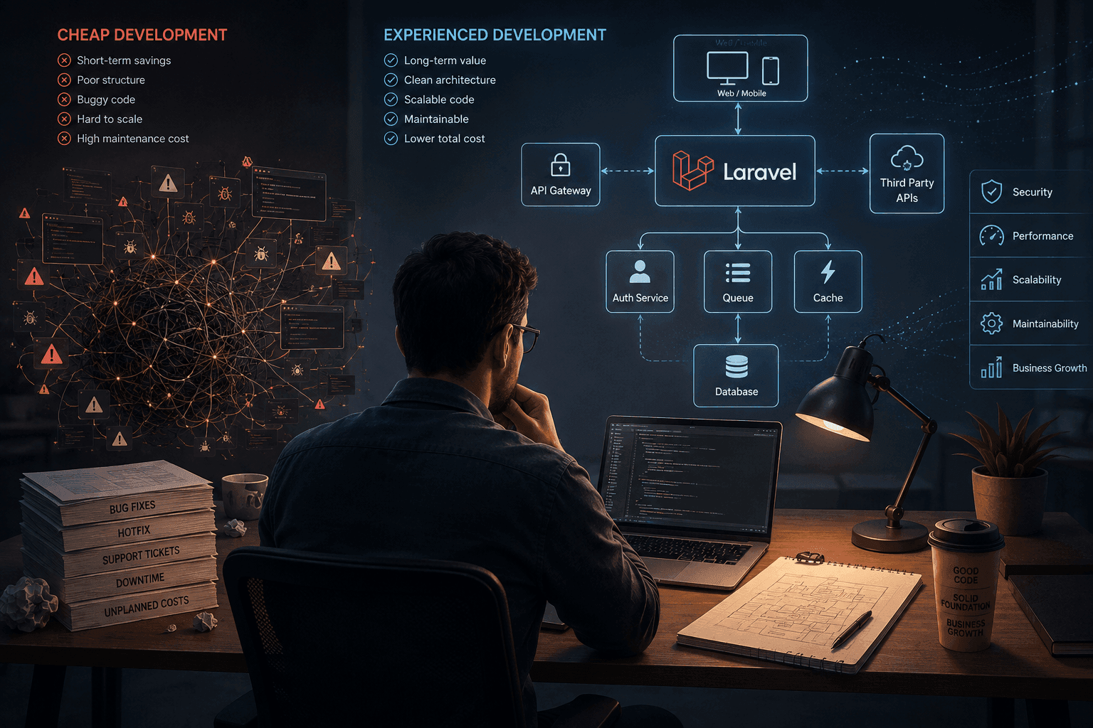 Senior PHP Laravel developer designing scalable and maintainable software architecture